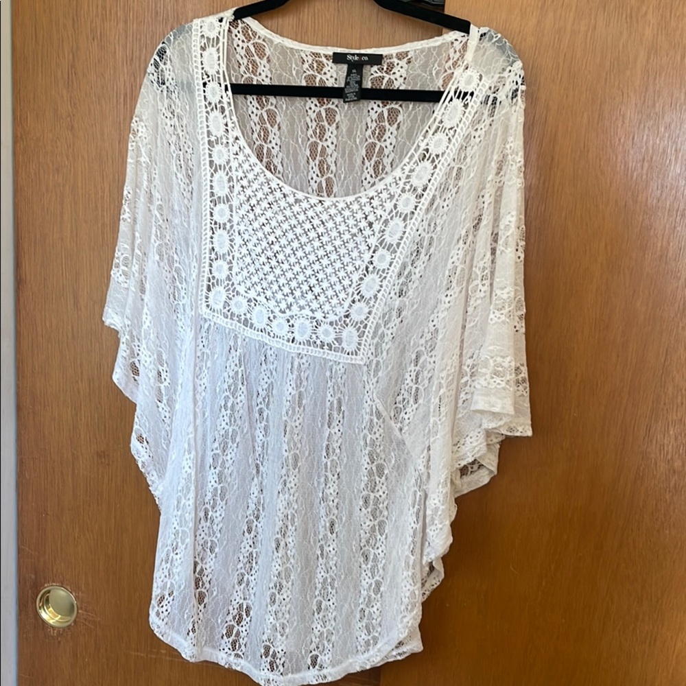 White Lace Poncho Shell Top Style and Co XL